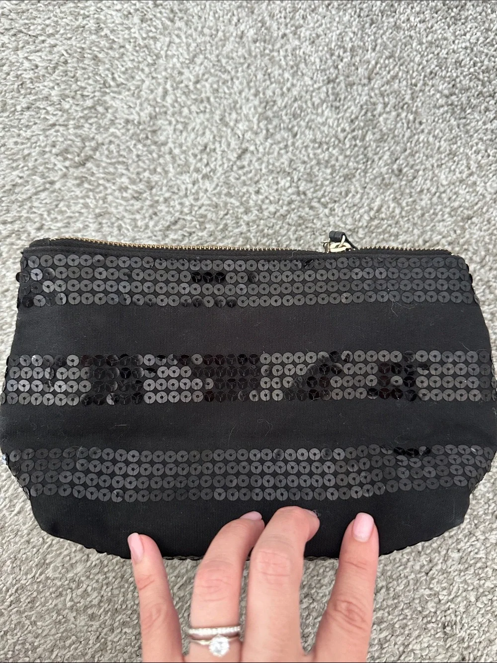 Victoria's Secret Black Sequin Stripe Cosmetic Pouch